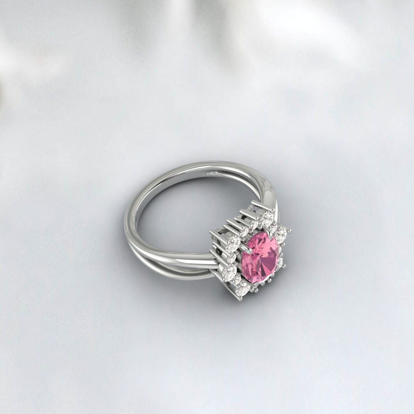 Natural Pink Tourmaline Cluster Ring 925 Sterling Silver Ring Oval Cut Pink Ring