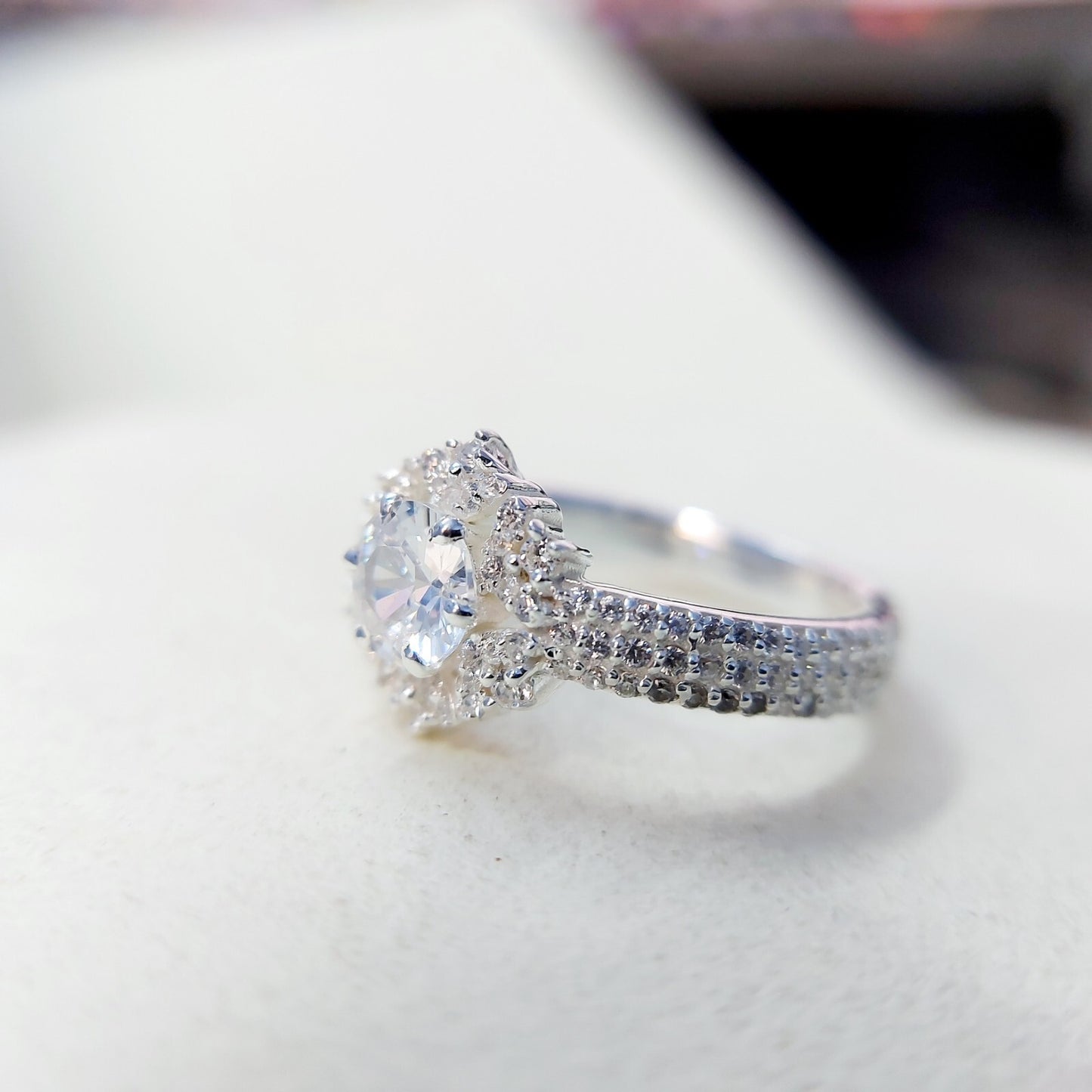 Halo Moissanite Flower Ring Lab Grown Silver Ring for Women Wedding Gift US5-15