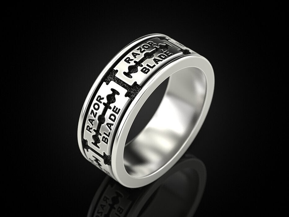 Silver Razor Blade Ring Gothic Punk Biker Style Ring US5~15 Cool Gift for Him