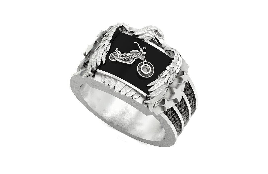 925 Silver Eagle Biker Ring Gothic Punk Signet Ring US5~15 Vintage Style Ring