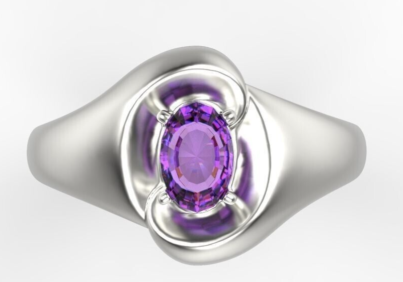 Natural Amethyst Oval Cut Ring 925 Silver Purple Gemstone Curve Band Gift US5-15