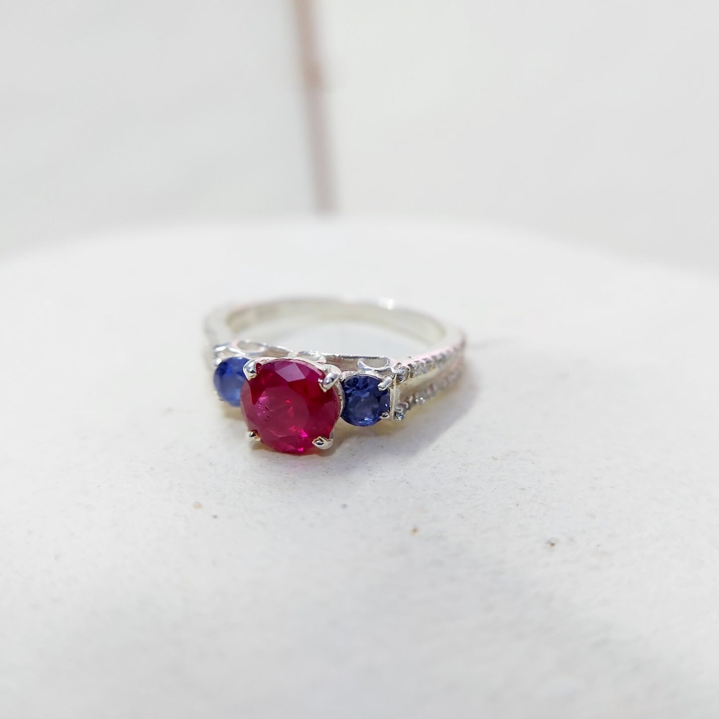 Sapphire and Ruby Wedding Ring Engagement Band 925 Sterling Silver Ring Us5~ 15