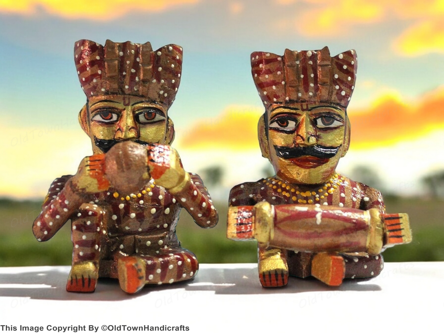 Handmade Wooden Musician Figurine Set Rajasthani Art Decor Gift for Home Office