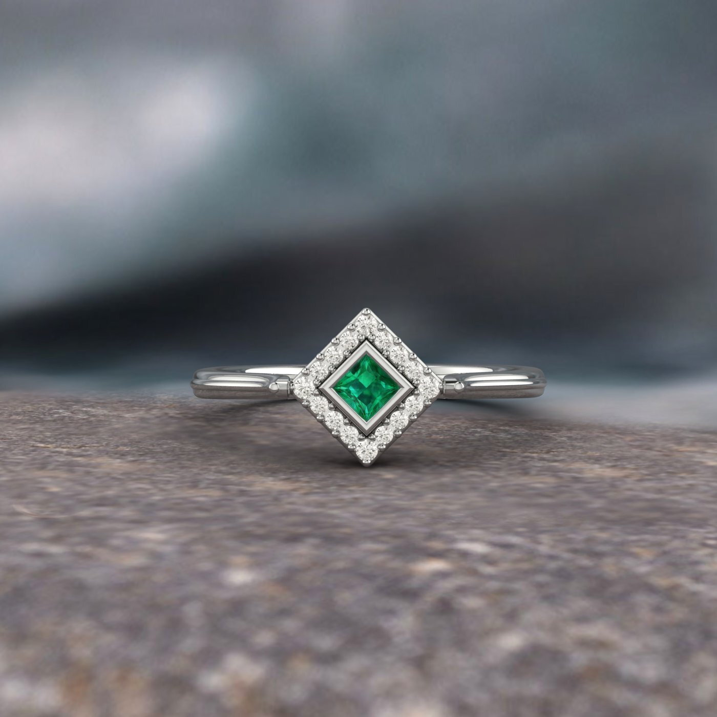 Princess Cut Green Emerald Solitaire Ring Lab Created 925 Sterling Silver Ring