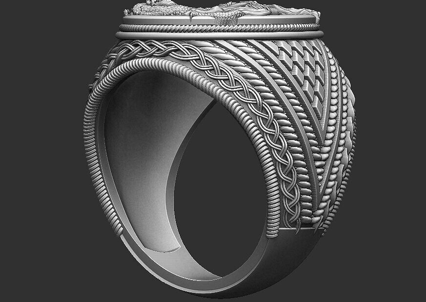 Saint George Dragon Ring 925 Silver Biker Signet Ring US5~15 Bold Statement Ring