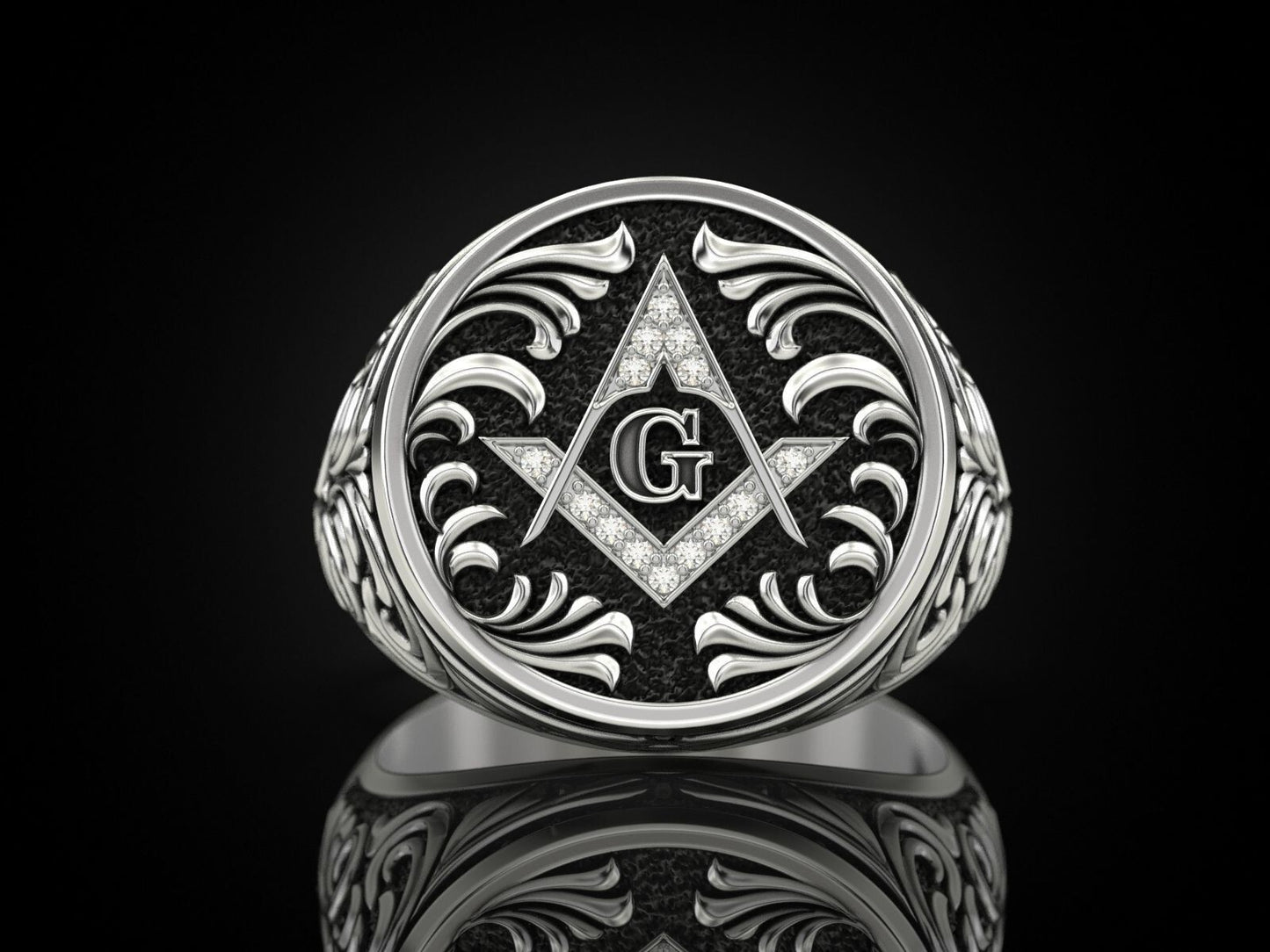 Mason Ring 925 Sterling Silver Freemason Square and Compasses Emblem Ring US7-15
