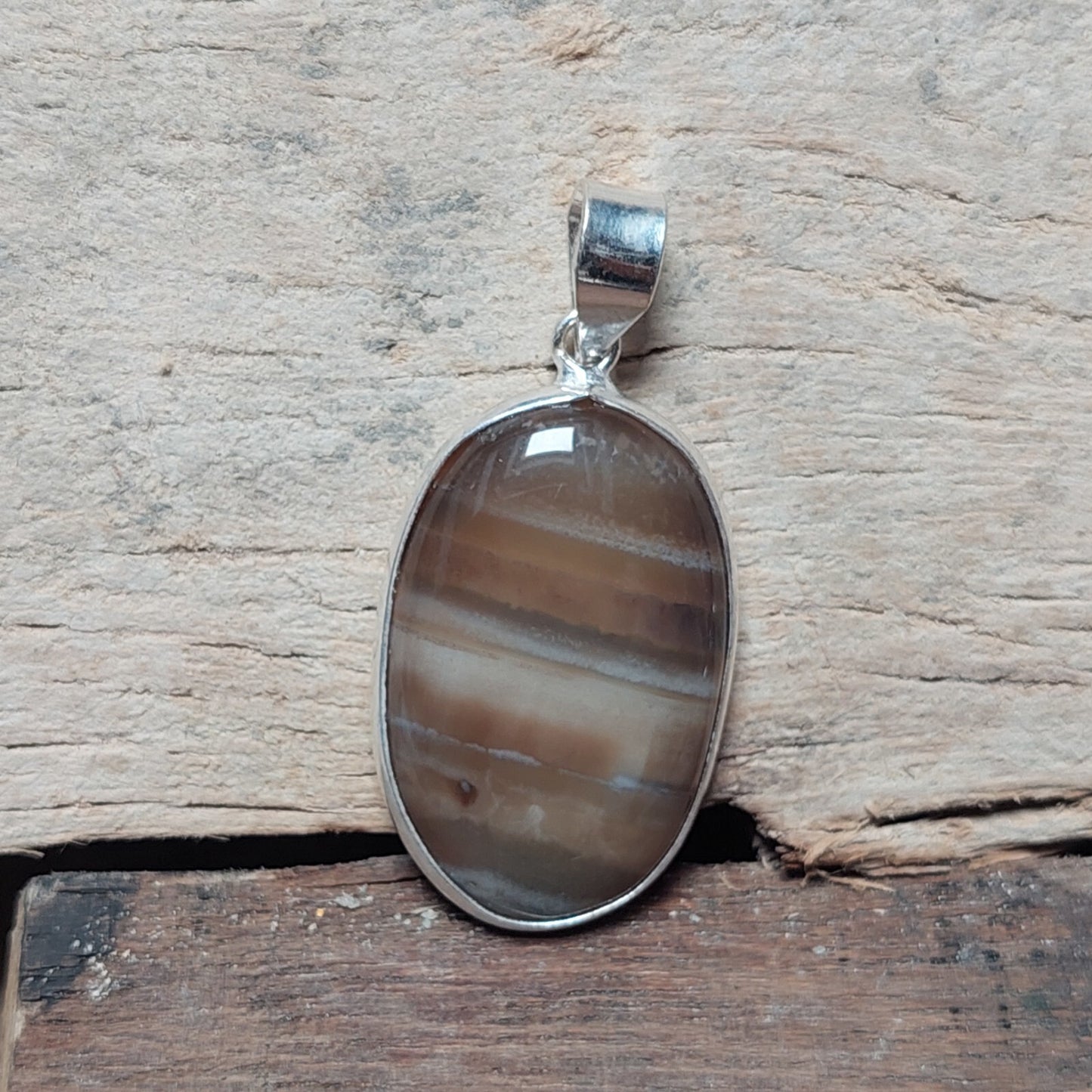 Vintage Brown Agate Gemstone Pendant 925 Sterling Silver Necklace For Girl