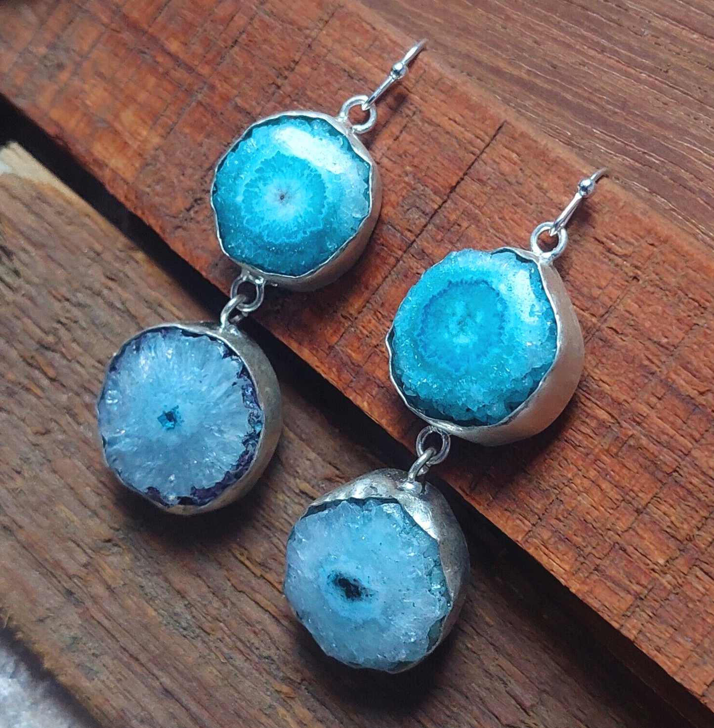 925 Sterling Silver Blue Solar Quartz Handmade Earrings Solar Gemstone Earrings