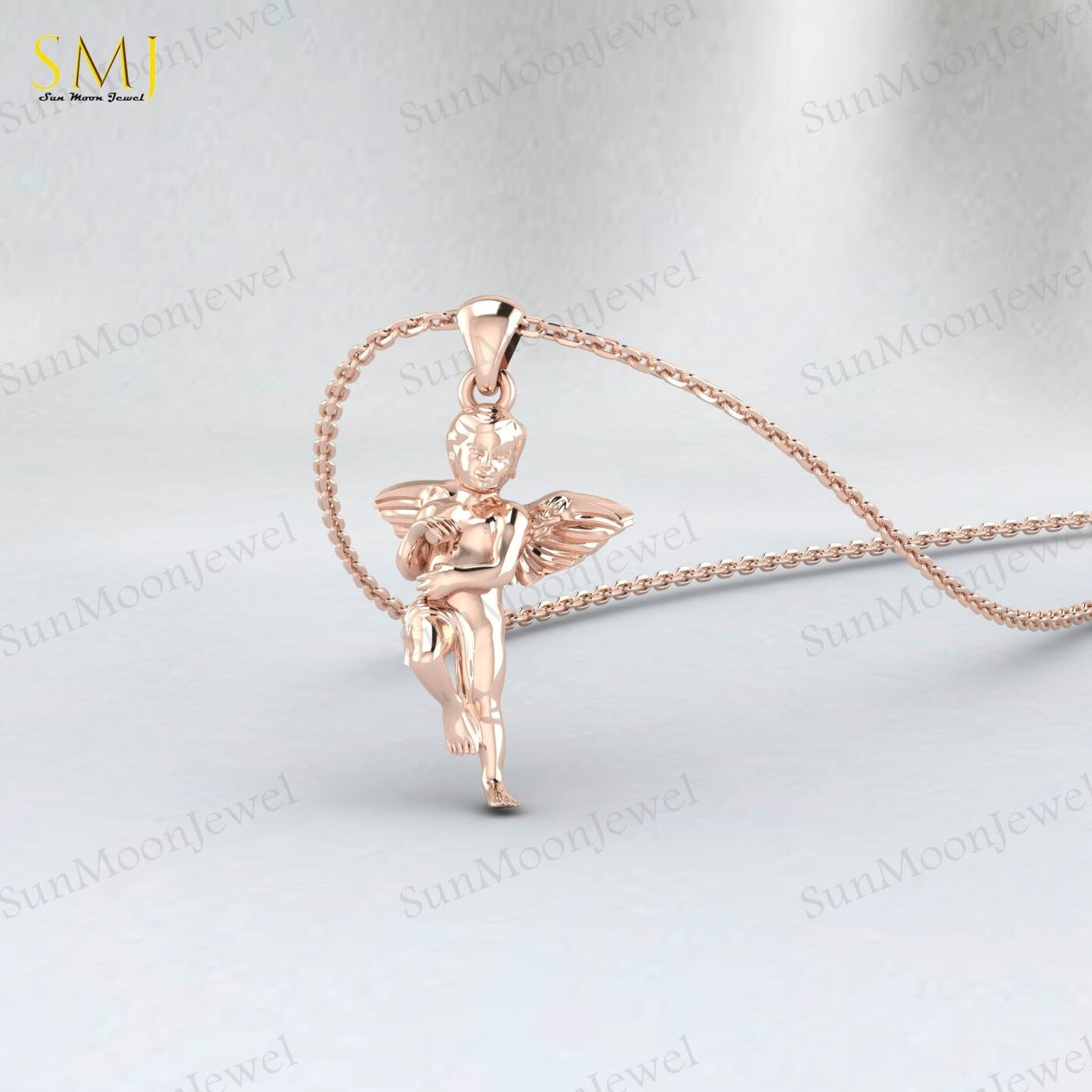 Cherubim Baby Angel Necklace Wings Charm Necklace 925 Sterling Silver For Her