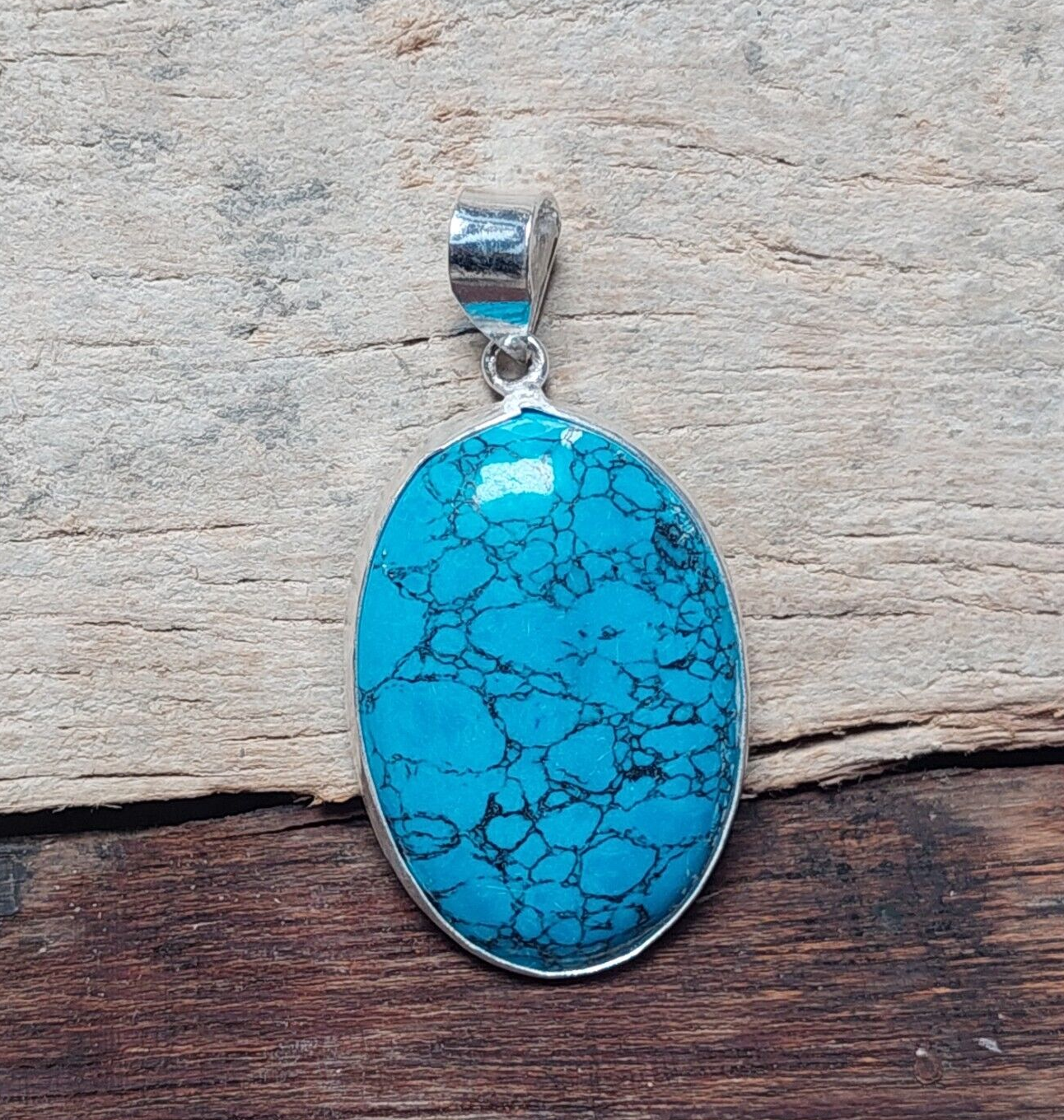 Natural Oval Turquoise Gemstone 925 Sterling Silver Woman Pendant Gift For Her