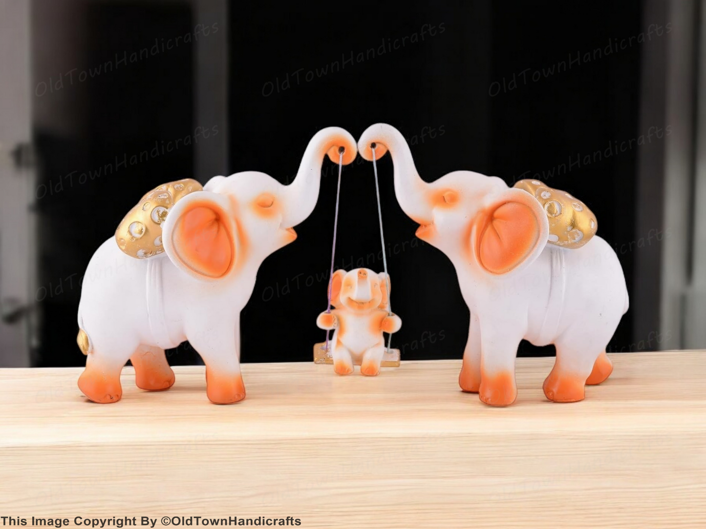 Set of 3 White Golden Elephant Showpieces for Home Office Decor Elegant