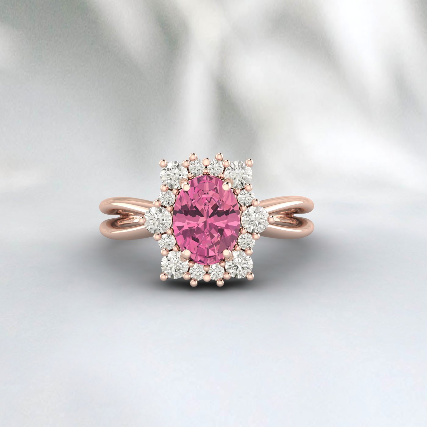 Natural Pink Tourmaline Cluster Ring 925 Sterling Silver Ring Oval Cut Pink Ring