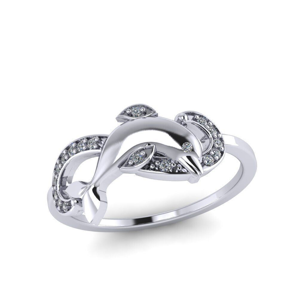 Dolphin Moissanite Engagement Ring Vintage Silver Dolphin Ring Wedding US5~15