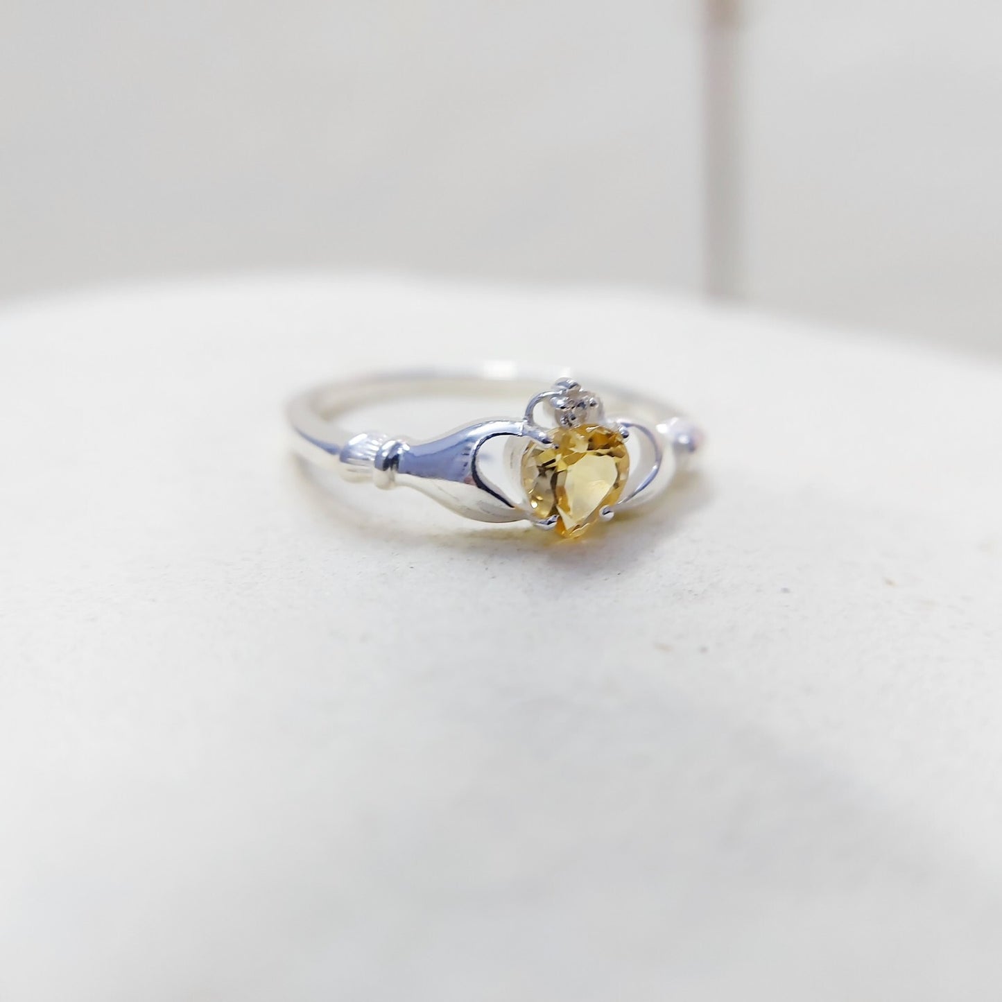 Claddagh Heart Citrine Ring Simulated Birthstone Women Silver Ring Gift Us5~ 15
