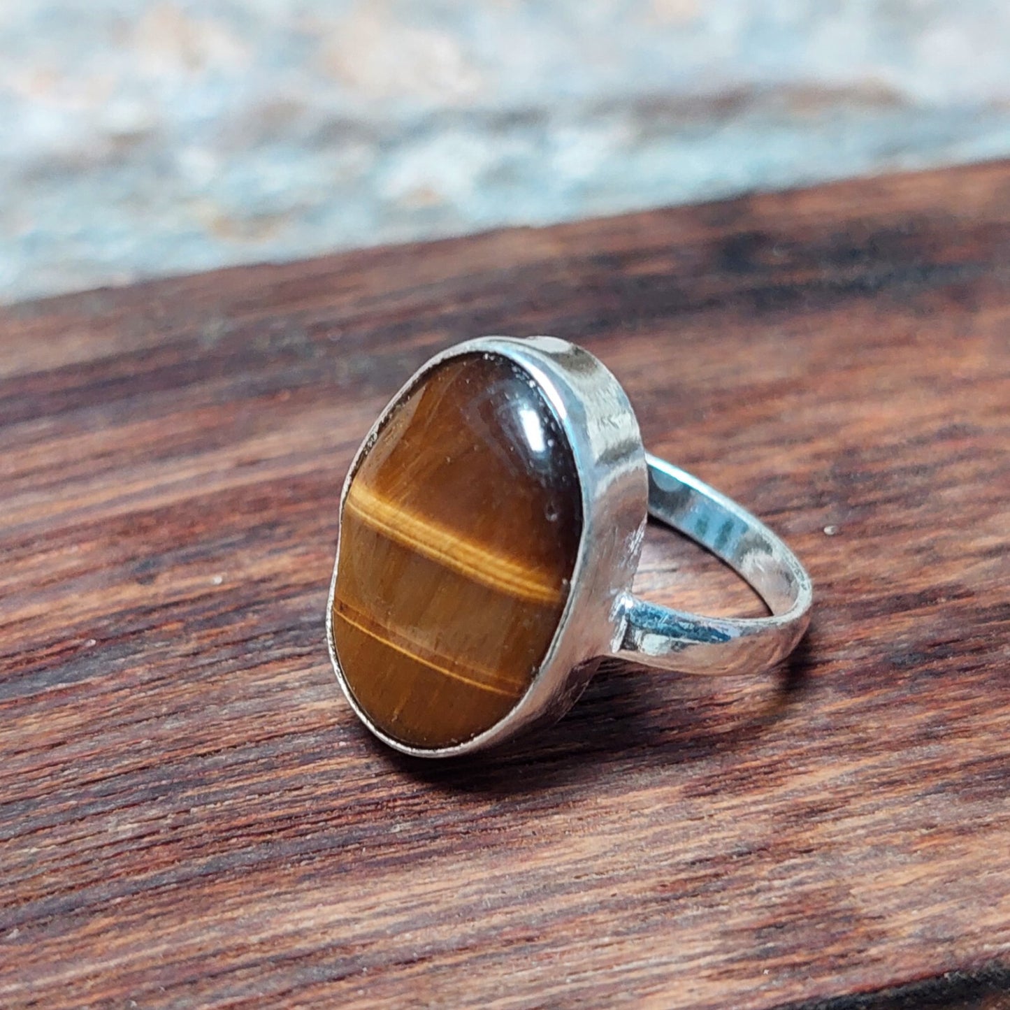 Natural Oval Tiger Eye Ring,925 Sterling Silver Men's Tigers Eye Ring