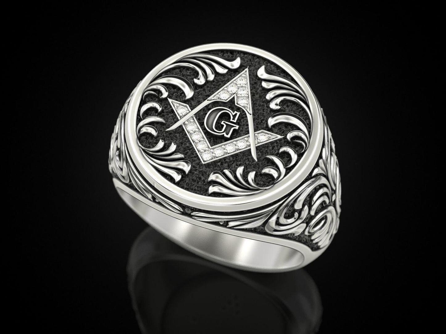 Mason Ring 925 Sterling Silver Freemason Square and Compasses Emblem Ring US7-15