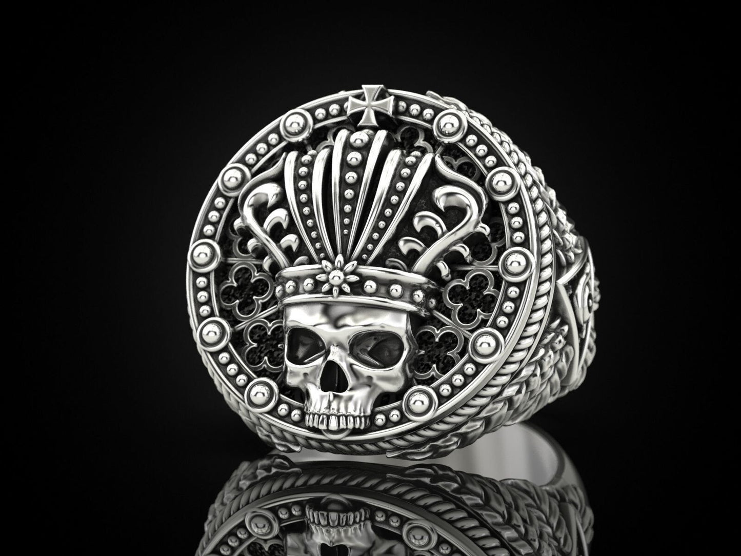 Mens Biker Gothic Skull Crown Ring 925 Sterling Silver Punk King Jewelry US5~ 15