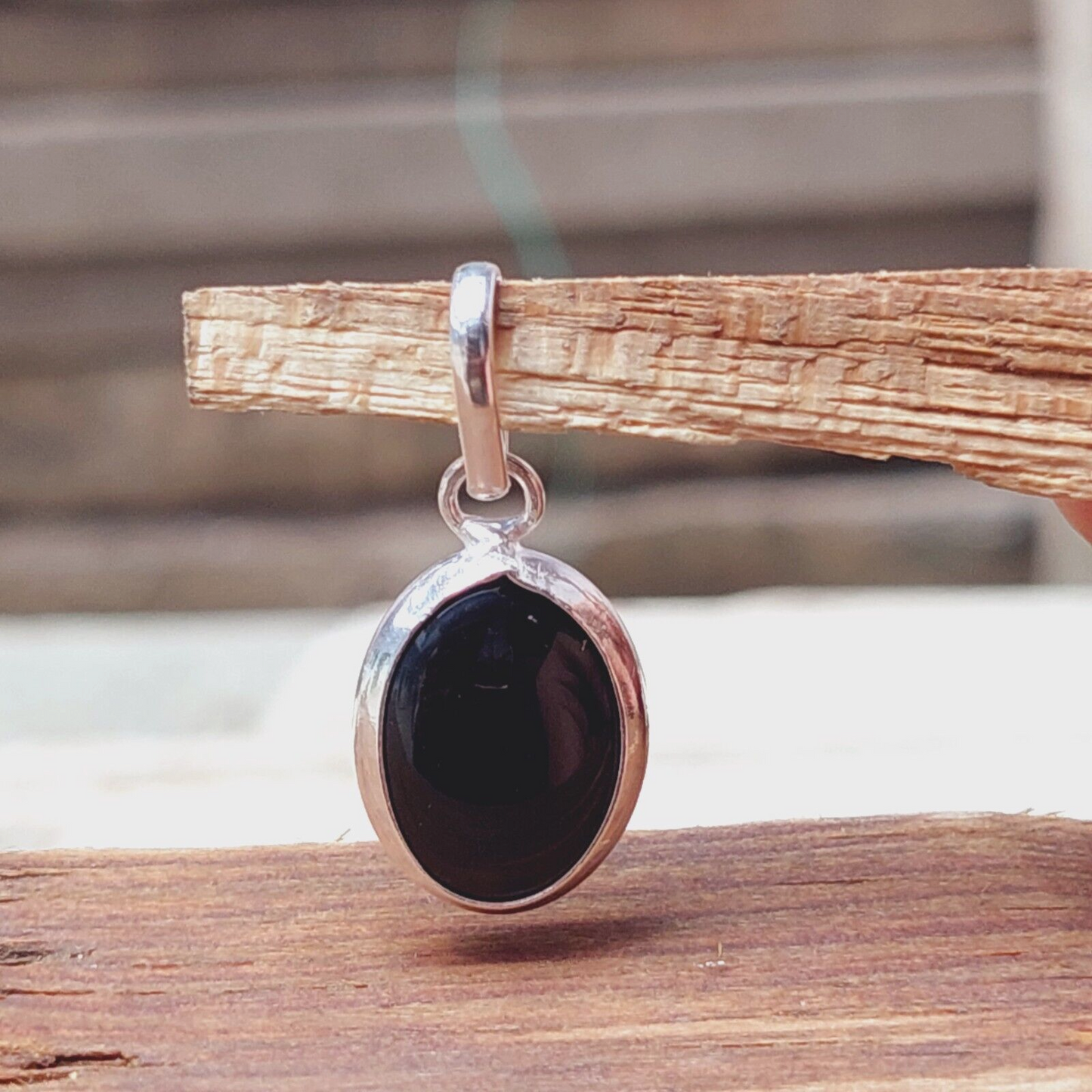Ovel Black Onyx Pendant,925 Sterling Silver Black Gemstone Pendant Gift For Her