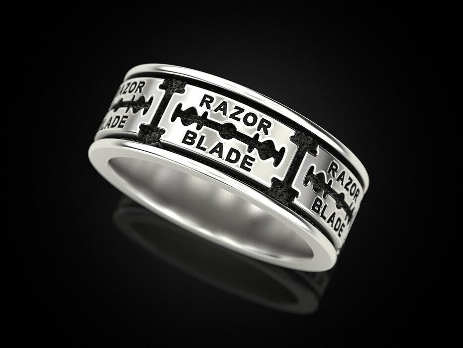 Silver Razor Blade Ring Gothic Punk Biker Style Ring US5~15 Cool Gift for Him