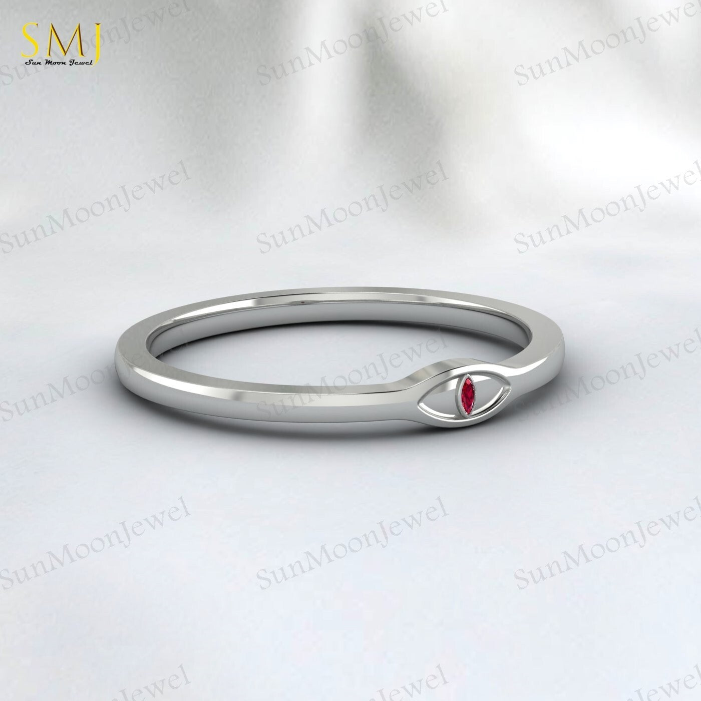 925 Sterling Silver Lab Red Ruby Evil Eye Ring Ruby Minimalist Ring Gift For Her