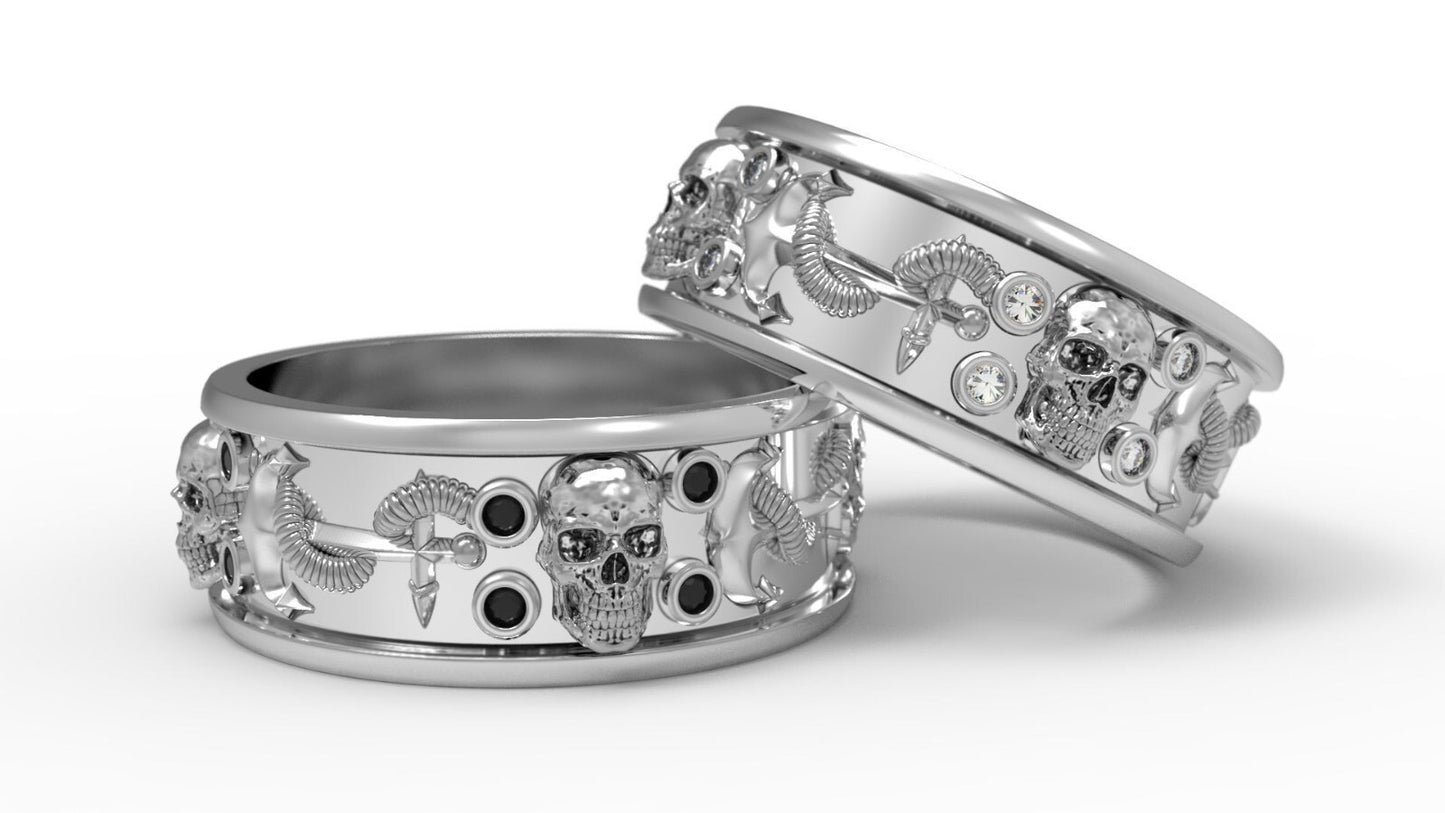 Gothic Anchor Skull Ring US5~15 Simulated Diamond Pirate Biker Wedding Men Band