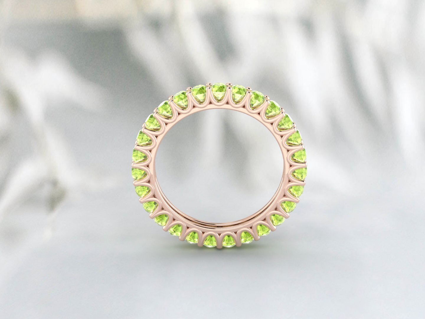 Natural Round Green Peridot Band Eternity Stacking Promise Fine Silver Band