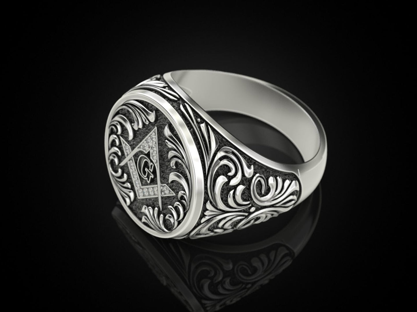 Mason Ring 925 Sterling Silver Freemason Square and Compasses Emblem Ring US7-15