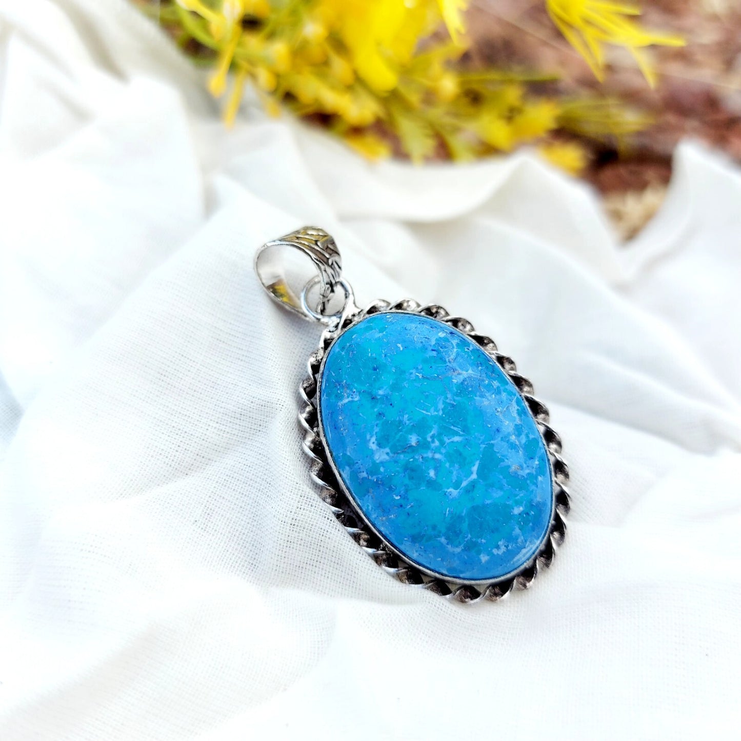 Oval Turquoise Sterling Silver Pendant Handmade Gemstone Celtic Rustic Mom Gift