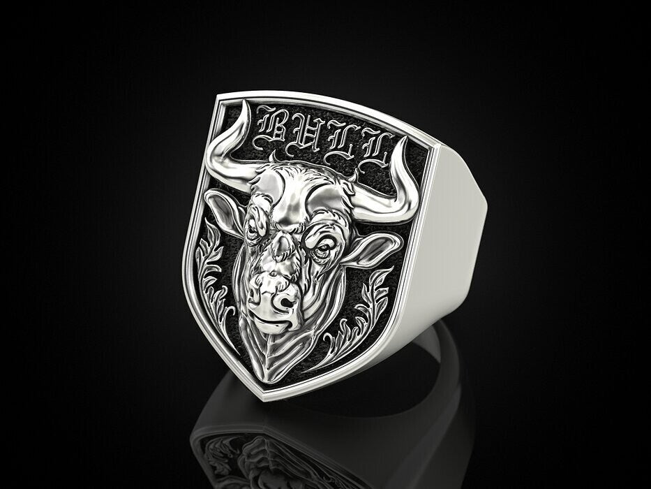 925 Silver Zodiac Taurus Bull Head Signet Ring For Men US5~15 Biker Jewelry Ring