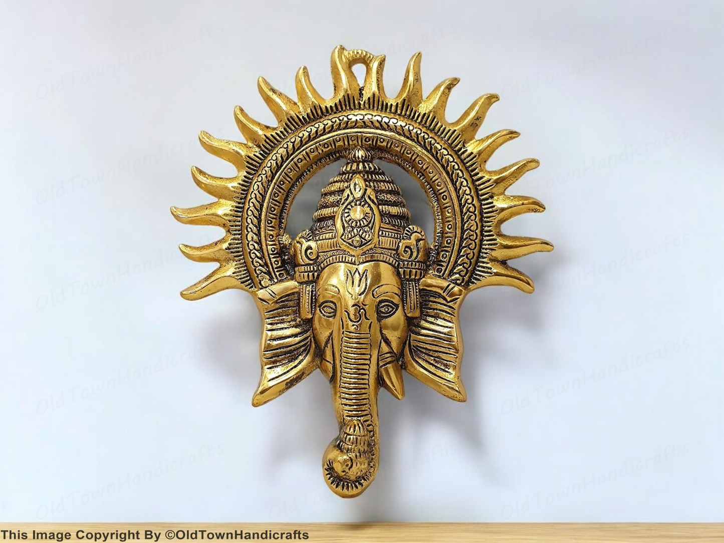 Brass Ganesha Idol with Surya Kiran Statue Hindu Ganesh Wall Decor Temple