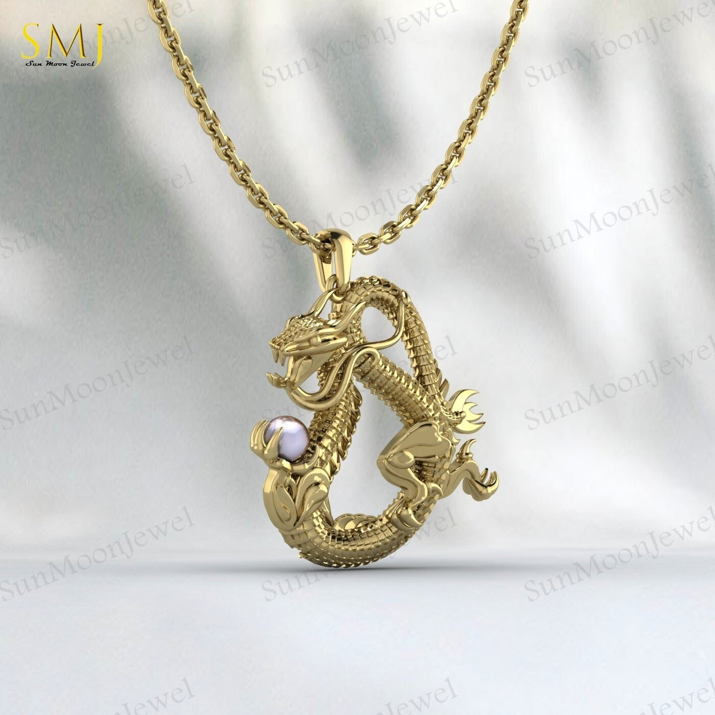 925 Sterling Silver Dragon Pendant Necklace For Man Pearl Dragon Unique Gifts