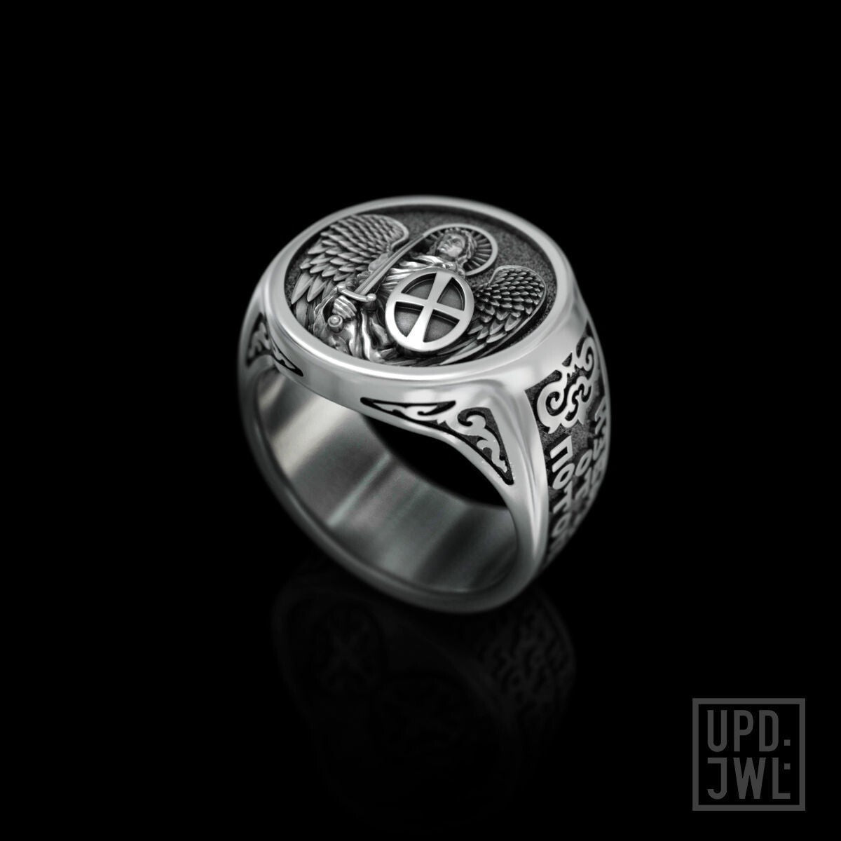925 Silver Archangel Michael Christian Ring Saint Catholic Religious Ring Men