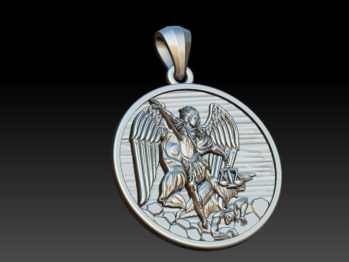 925 Sterling Silver Archangel Saint St Michael Medal Shield Pendant Necklace