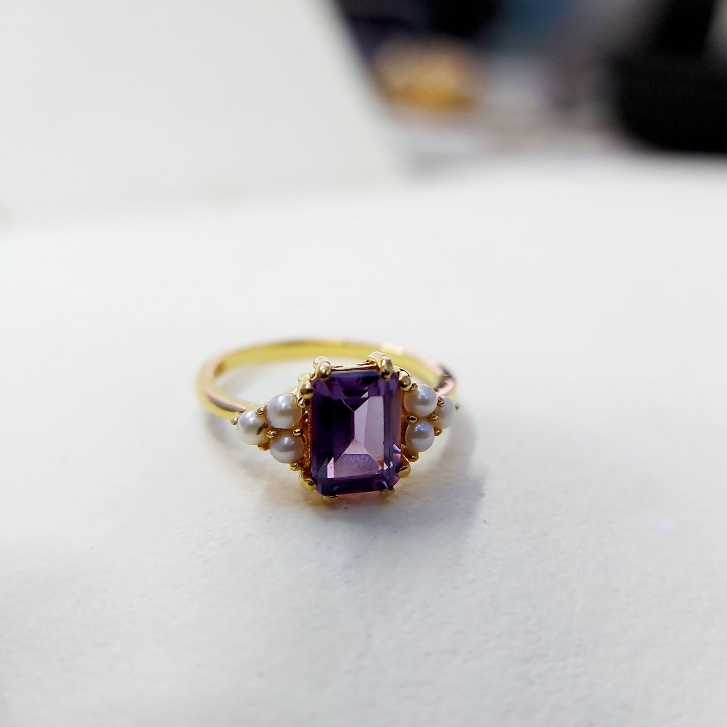 Emerald Cut Amethyst Pearl Ring 925 Silver Handmade Engagement Women Ring US5~15