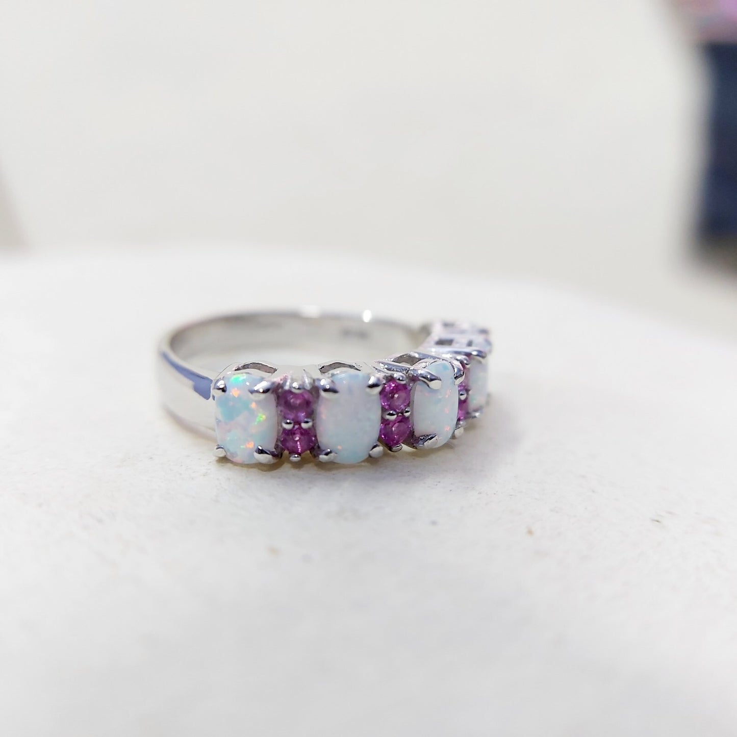 Eternity Opal Ruby Ring Silver Fire Opal Handmade Engagement Gift Ring Us5~15
