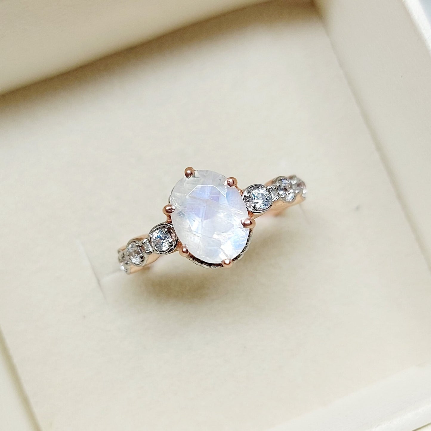 Natural Oval Cut Fire Moonstone Ring 925 Sterling Silver ArtDeco Engagement Ring