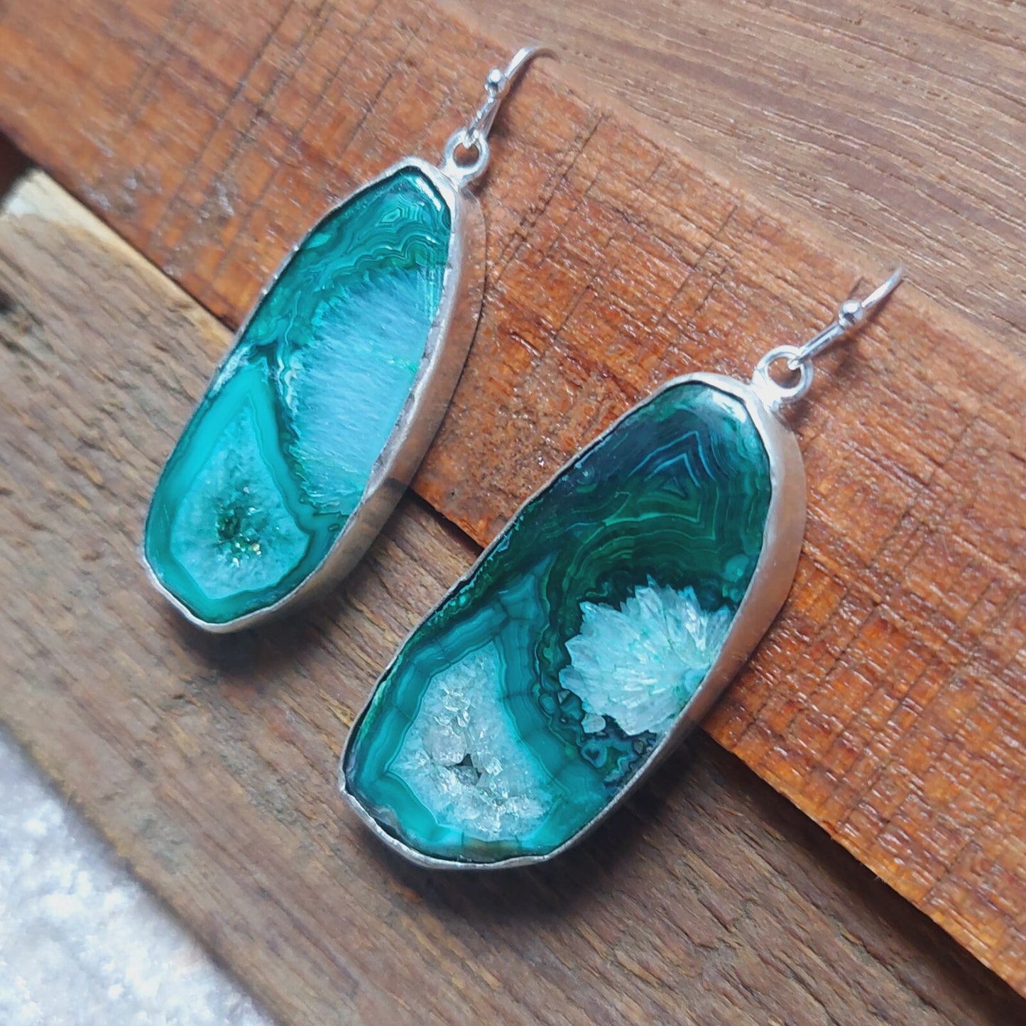 925 Sterling Silver Green Agate Slice Handmade Earrings Agate Gemstone Earrings