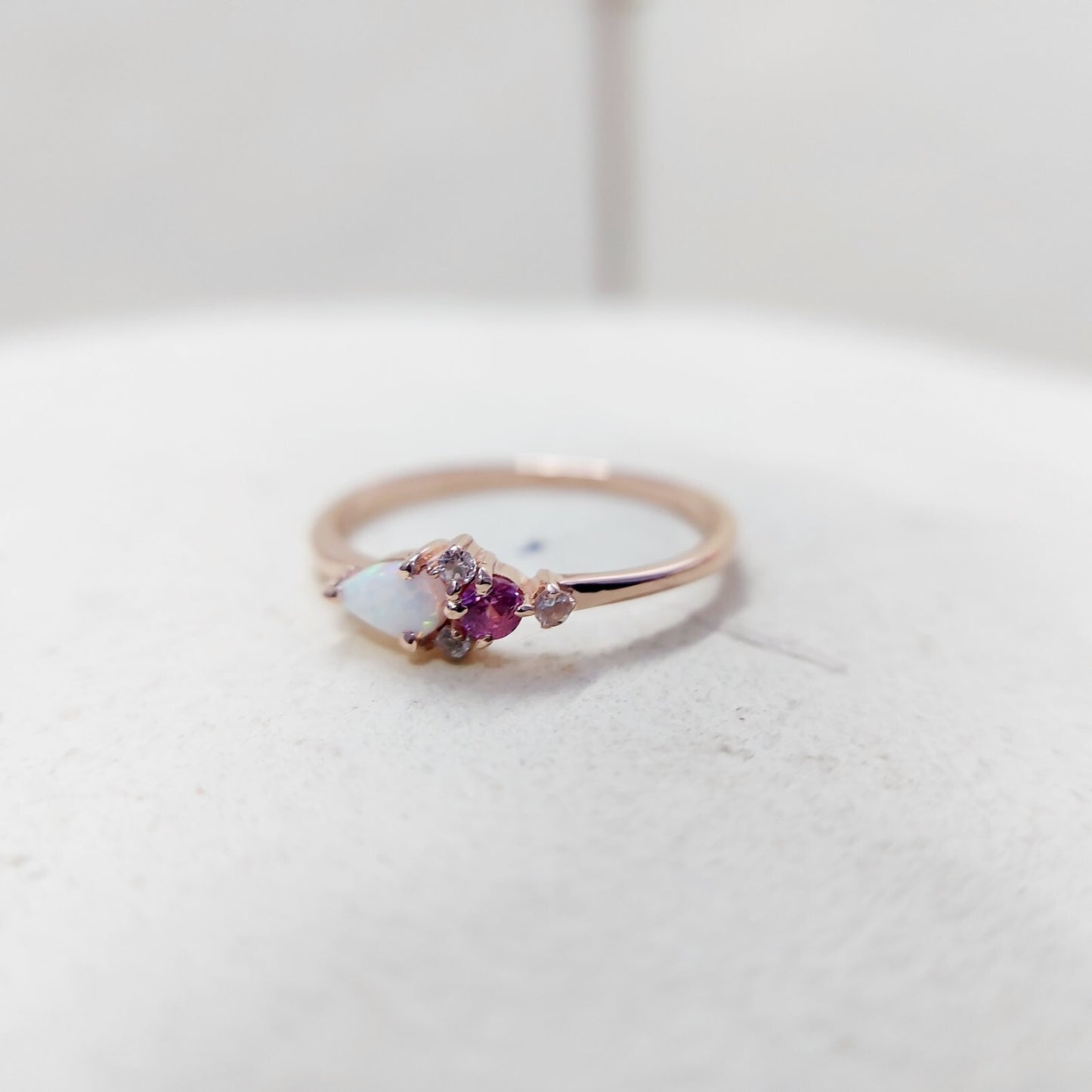 Pear Cut Opal and Pink Tourmaline Ring Gemstone Engagement Silver Ring Us5~ 15