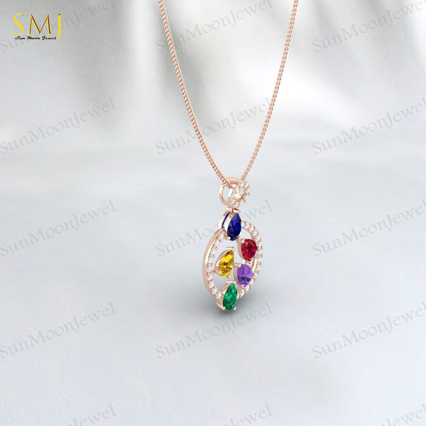 Sapphire Ruby Amethyst Citrine Emerald Multi Gemstone Pendant Sterling Silver