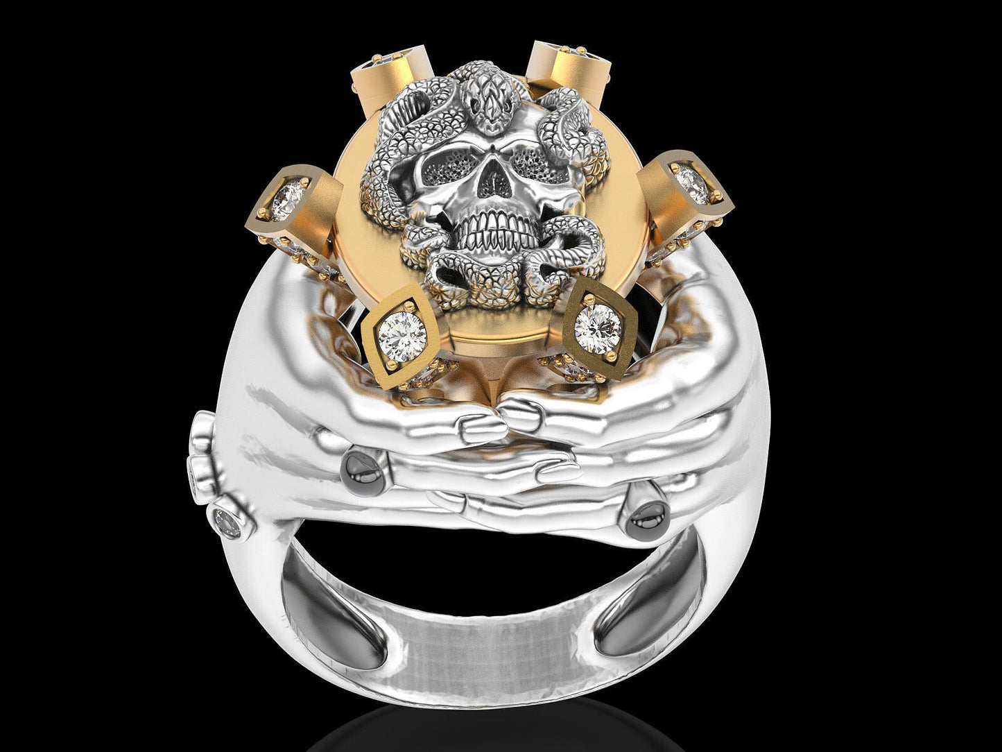Gothic Brass Hand Holding Skull Ring Biker Punk CZ Custom Skull Ring Gift US5~15