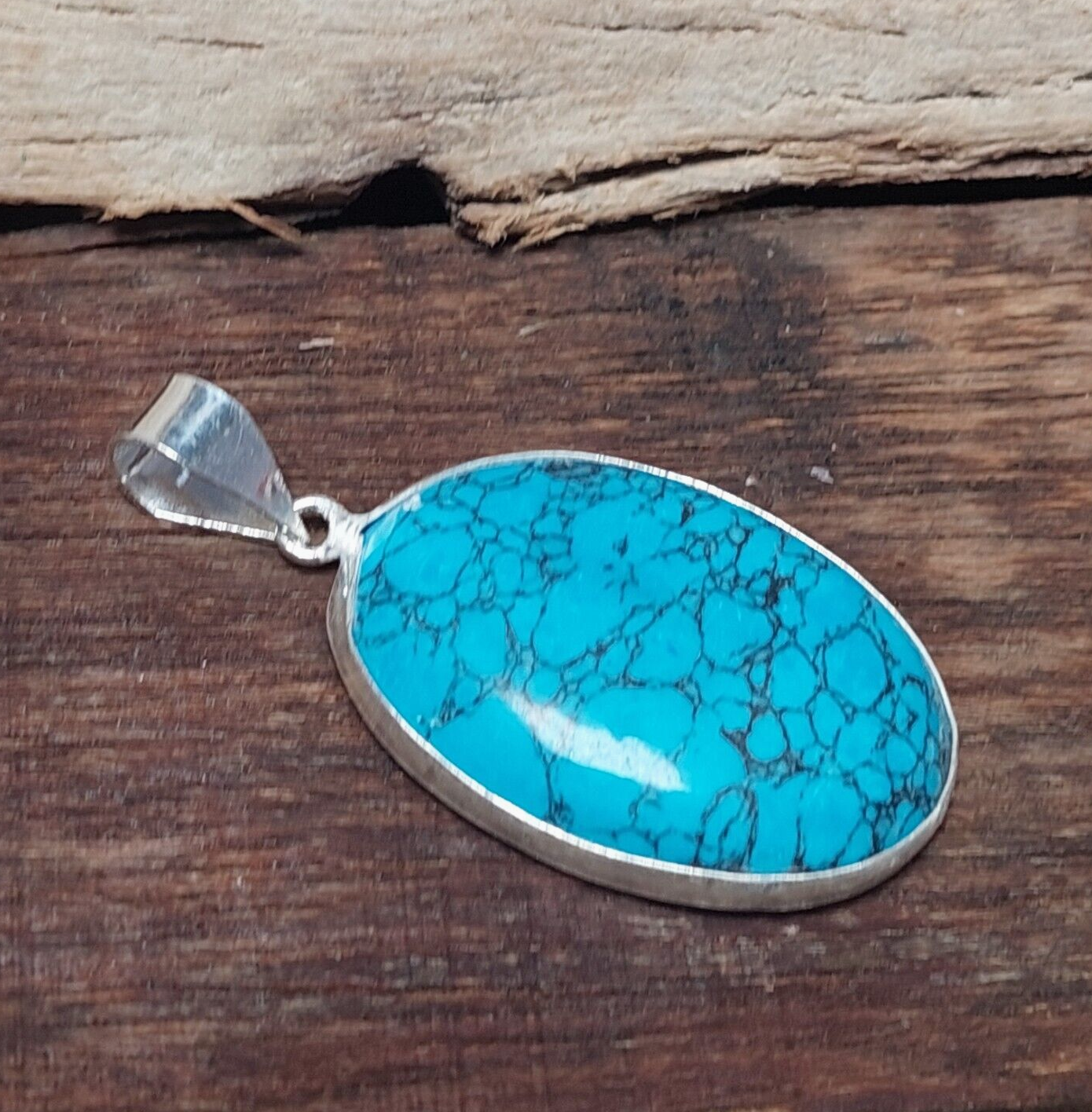 Natural Oval Turquoise Gemstone 925 Sterling Silver Woman Pendant Gift For Her