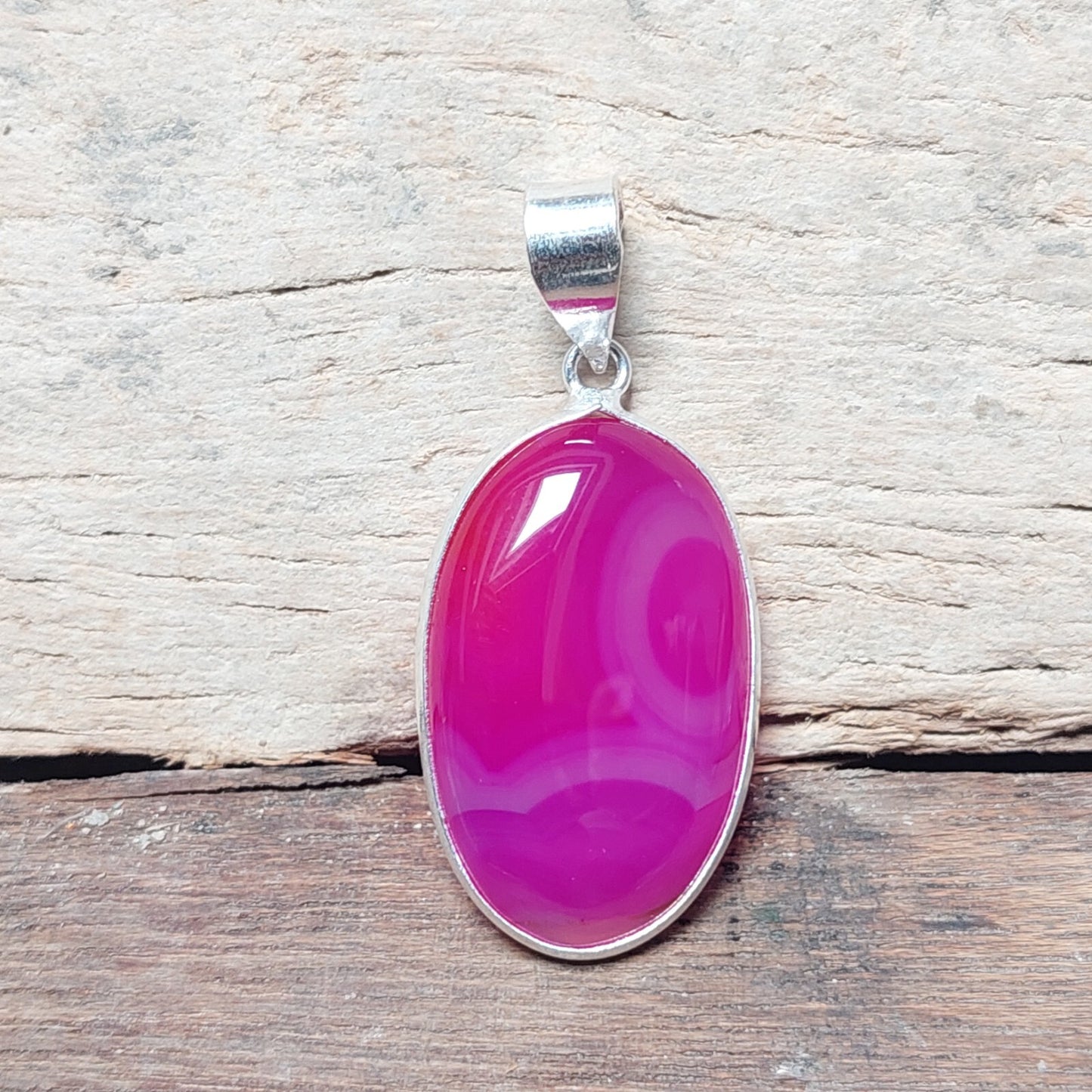 Hot Pink Banded Agate Pendant Necklace 925 Sterling Silver Jewelry For Wedding