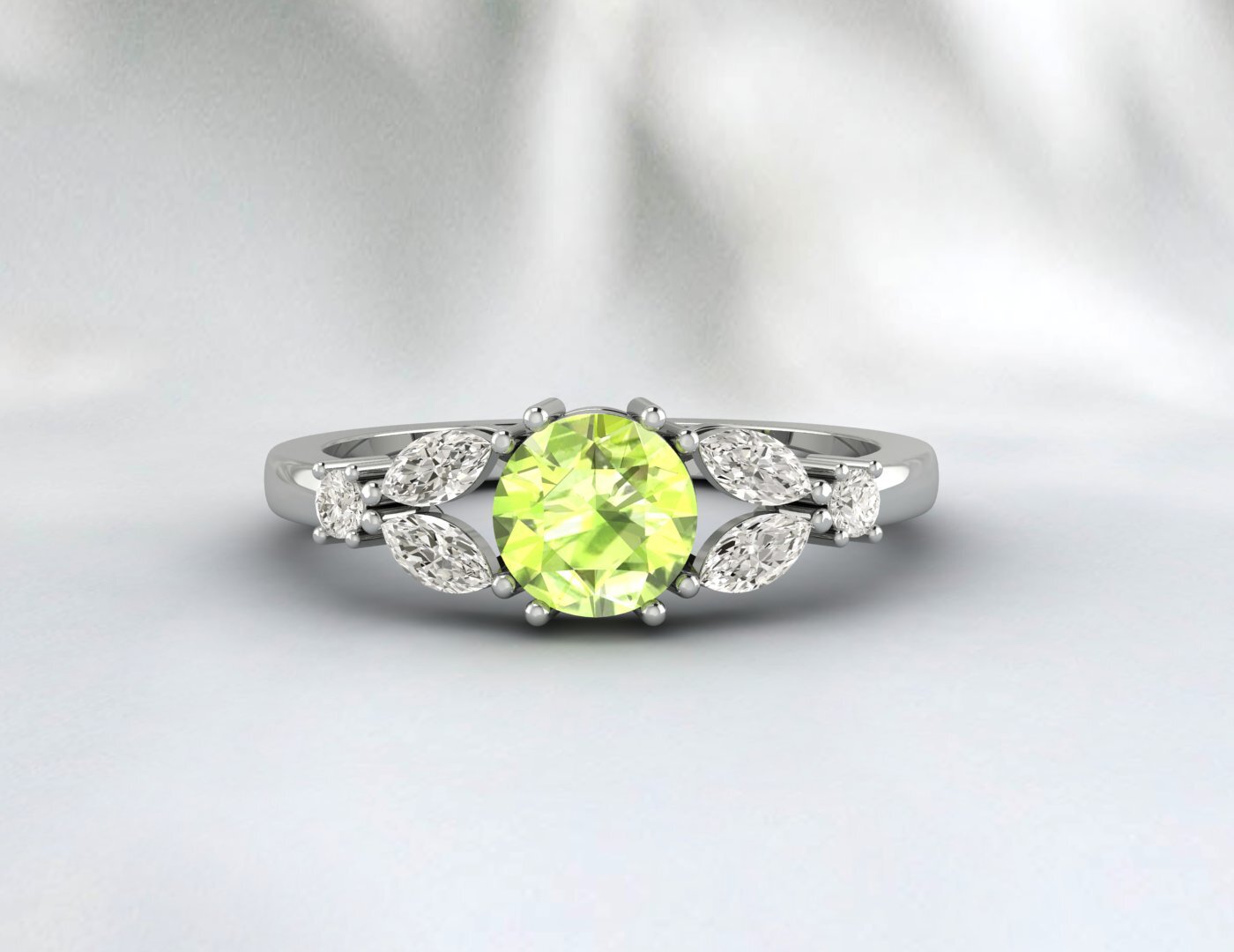 Natural Green Peridot Ring 925 Sterling Silver Leaf Ring Women Wedding Gift
