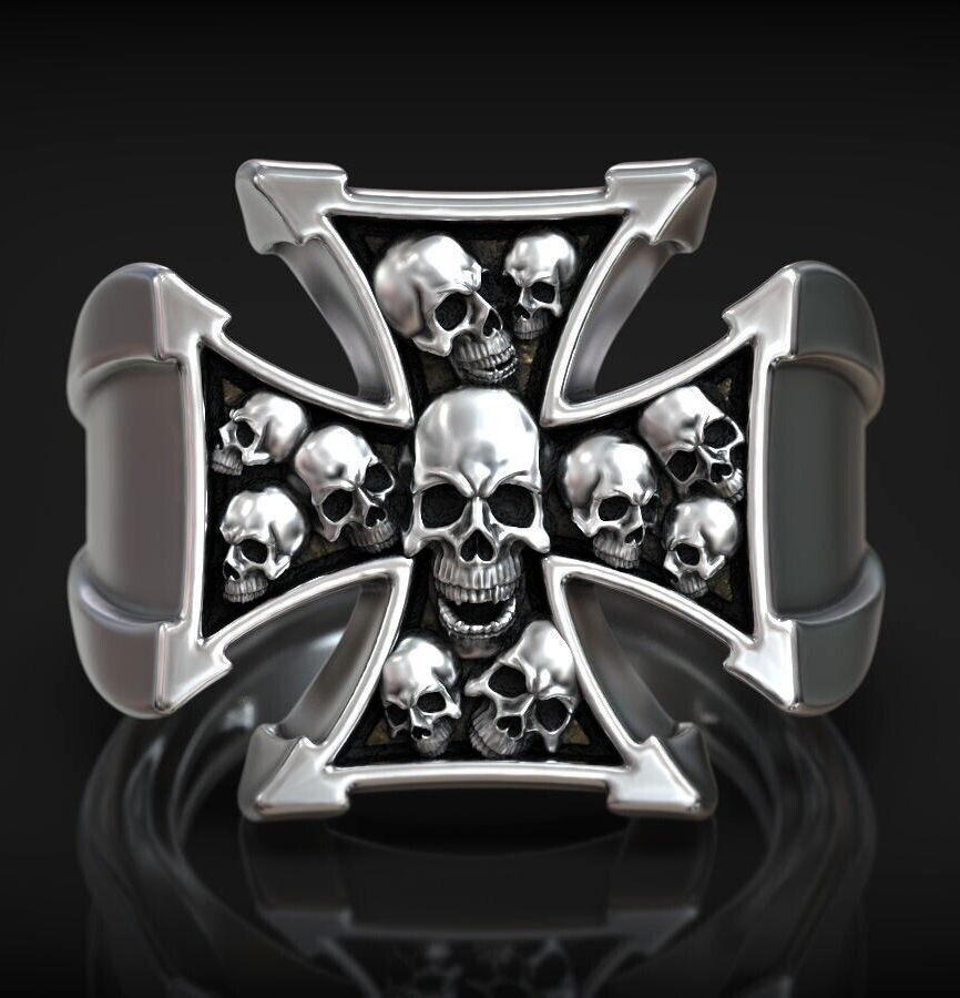 Knights Templar Maltese Cross Ring 925 Silver Signet Christian Gift Men US5 ~15