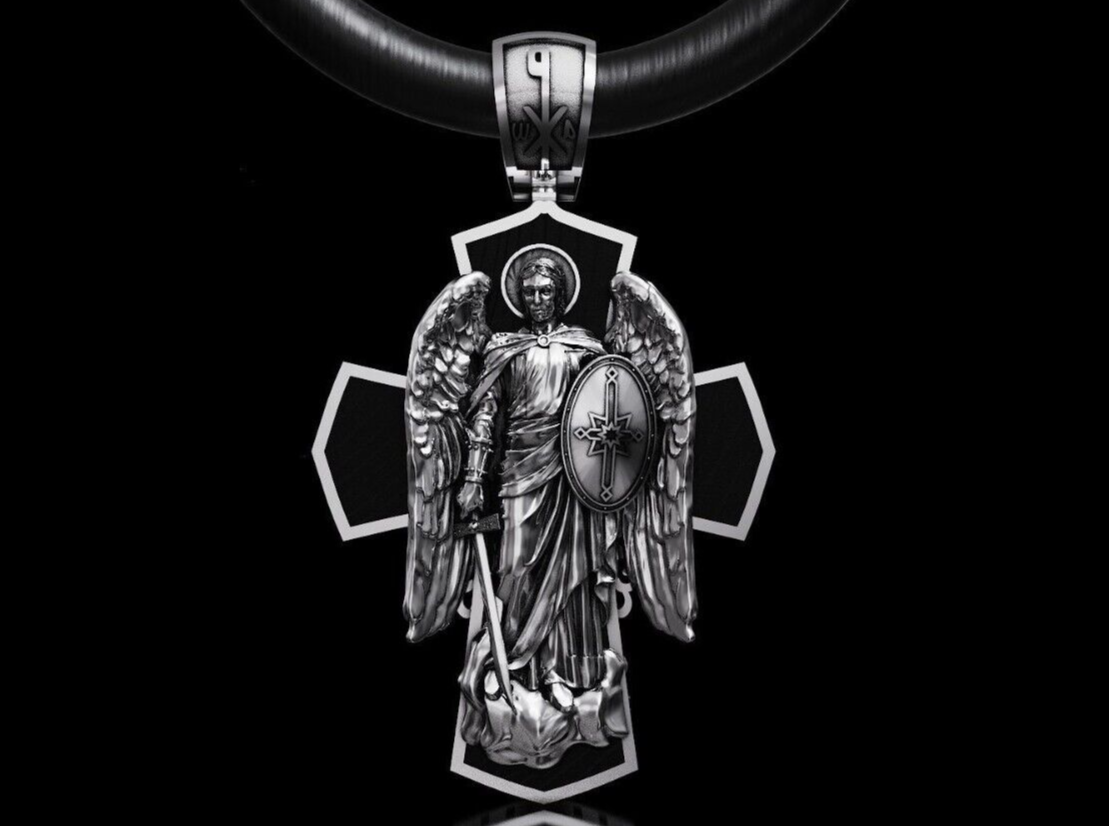 Saint Michael Archangel Cross Pendant Necklace Wings Gift For Men Women Necklace