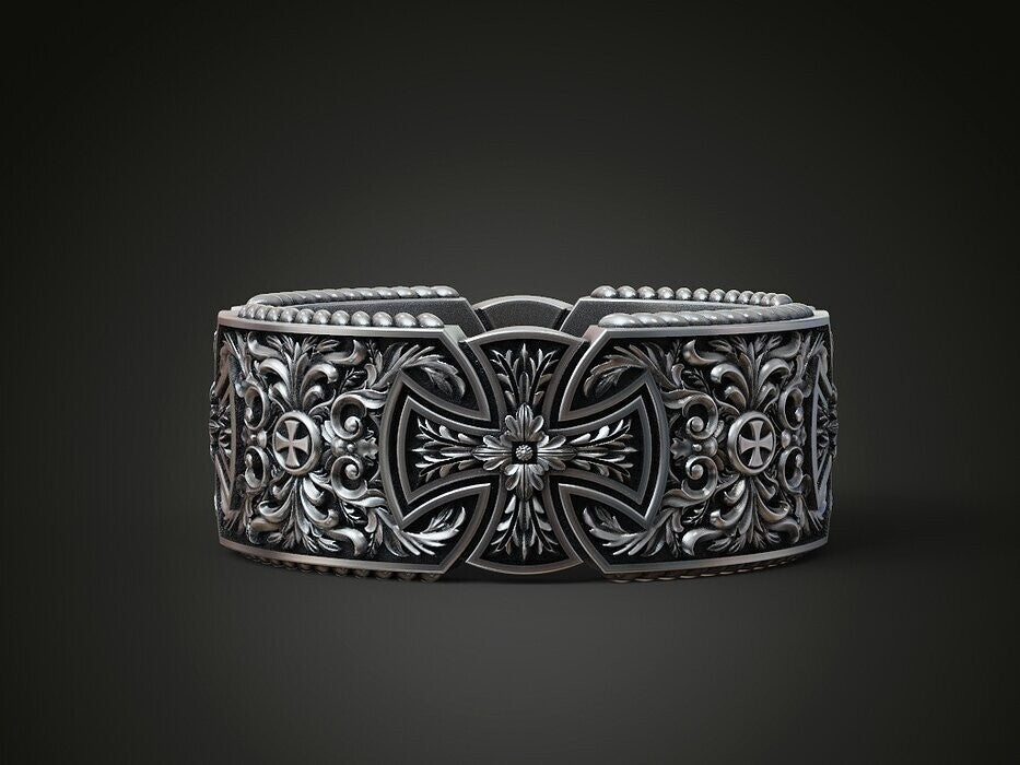 925 Silver Templar Cross Band Ring Gothic Christian Faith Hope Love Ring US5 ~15