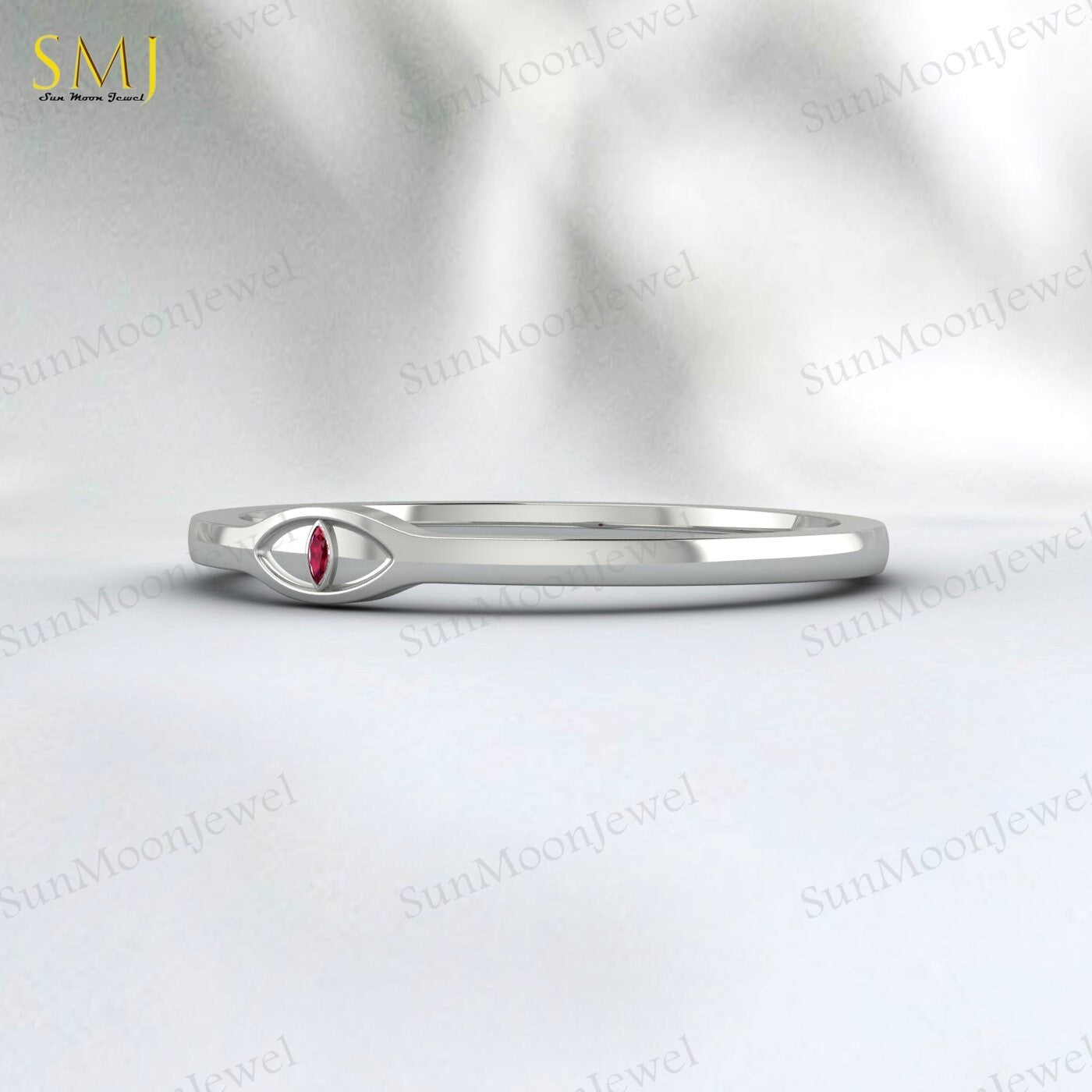 925 Sterling Silver Lab Red Ruby Evil Eye Ring Ruby Minimalist Ring Gift For Her