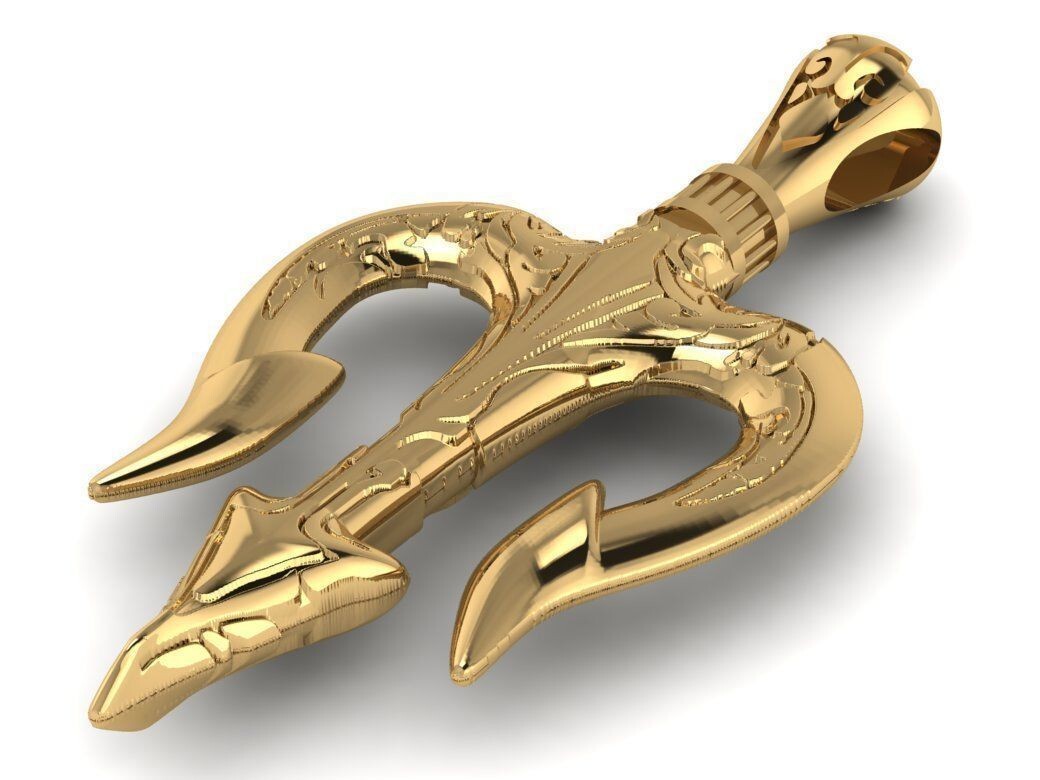 Brass Hindu Shiva Trishul Pendant Temple Pooja Lord Shiva Trident Jewelry Men