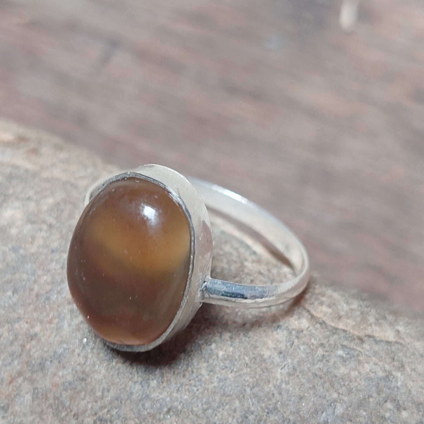 Lovely Vintage Brown Banded Agate 925 Sterling Silver Ring,Statement Ring