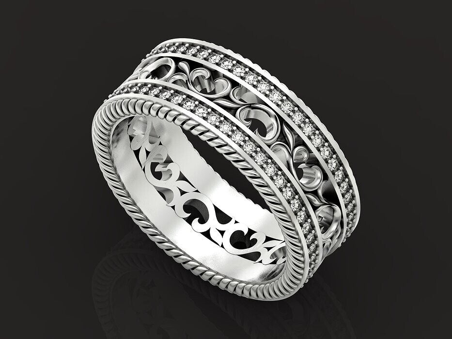925 Silver CZ Curved Wedding Band Ring Elegant Stackable Women Men Ring US5-15
